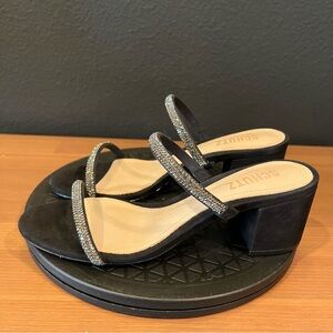 Schutz Black Diamond Lo Glam Slip On Open Toe Block Sandal Heels Size 6.5 B